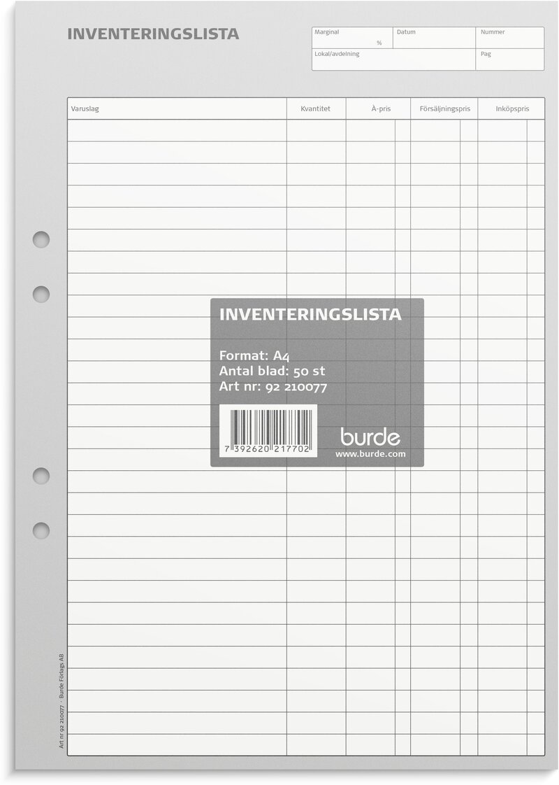 Inventeringslista A4 50 blad